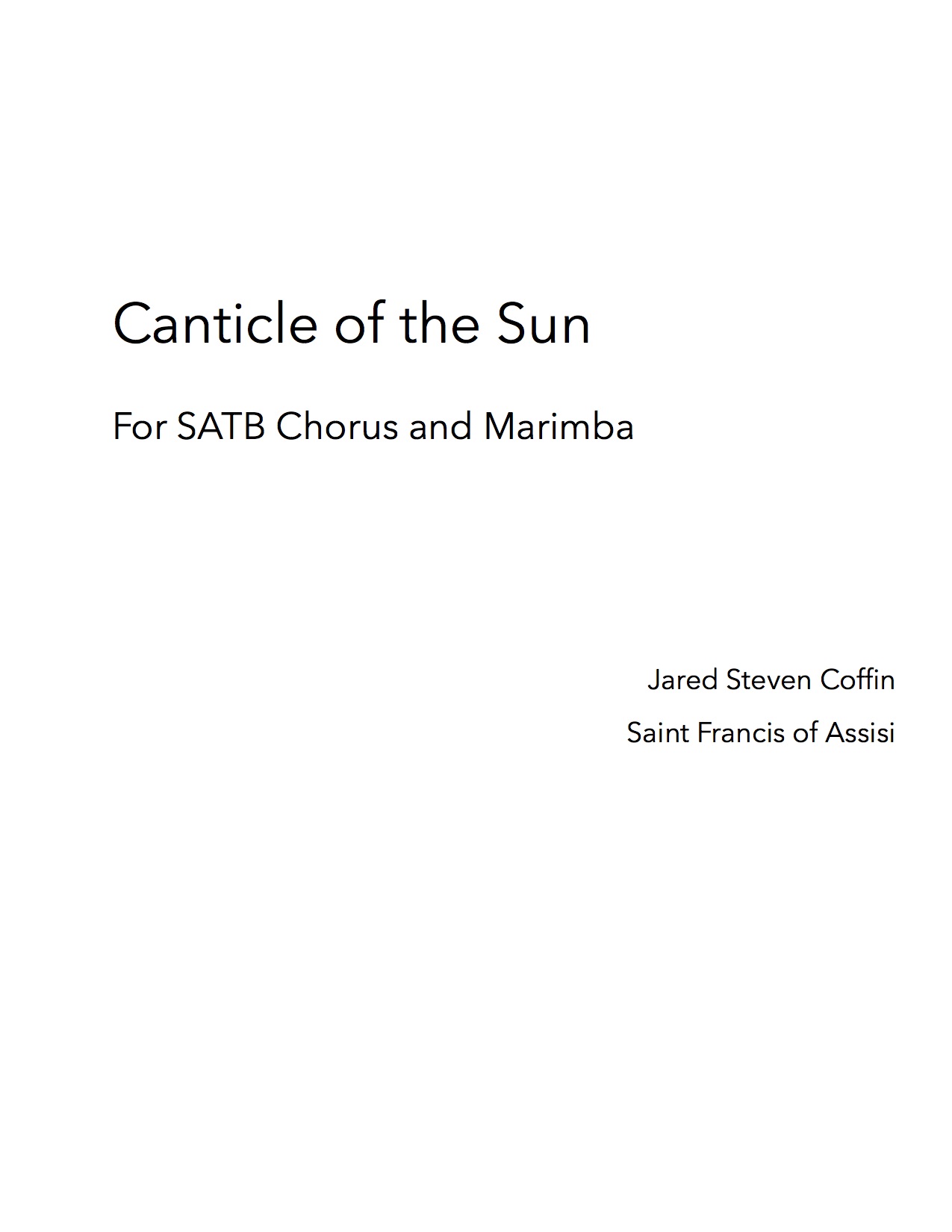 Canticle Of The Sun SATB Chorus And Marimba